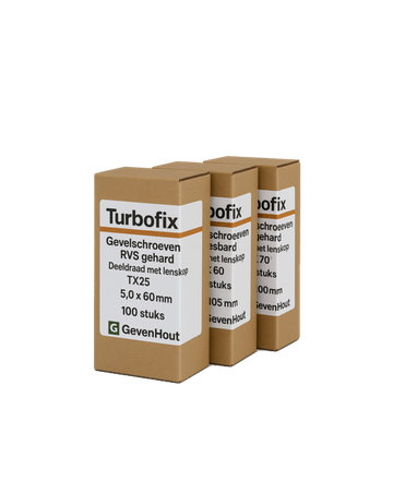 Gevelschroeven – gehard RVS, TX25, deeldraad met lenskop